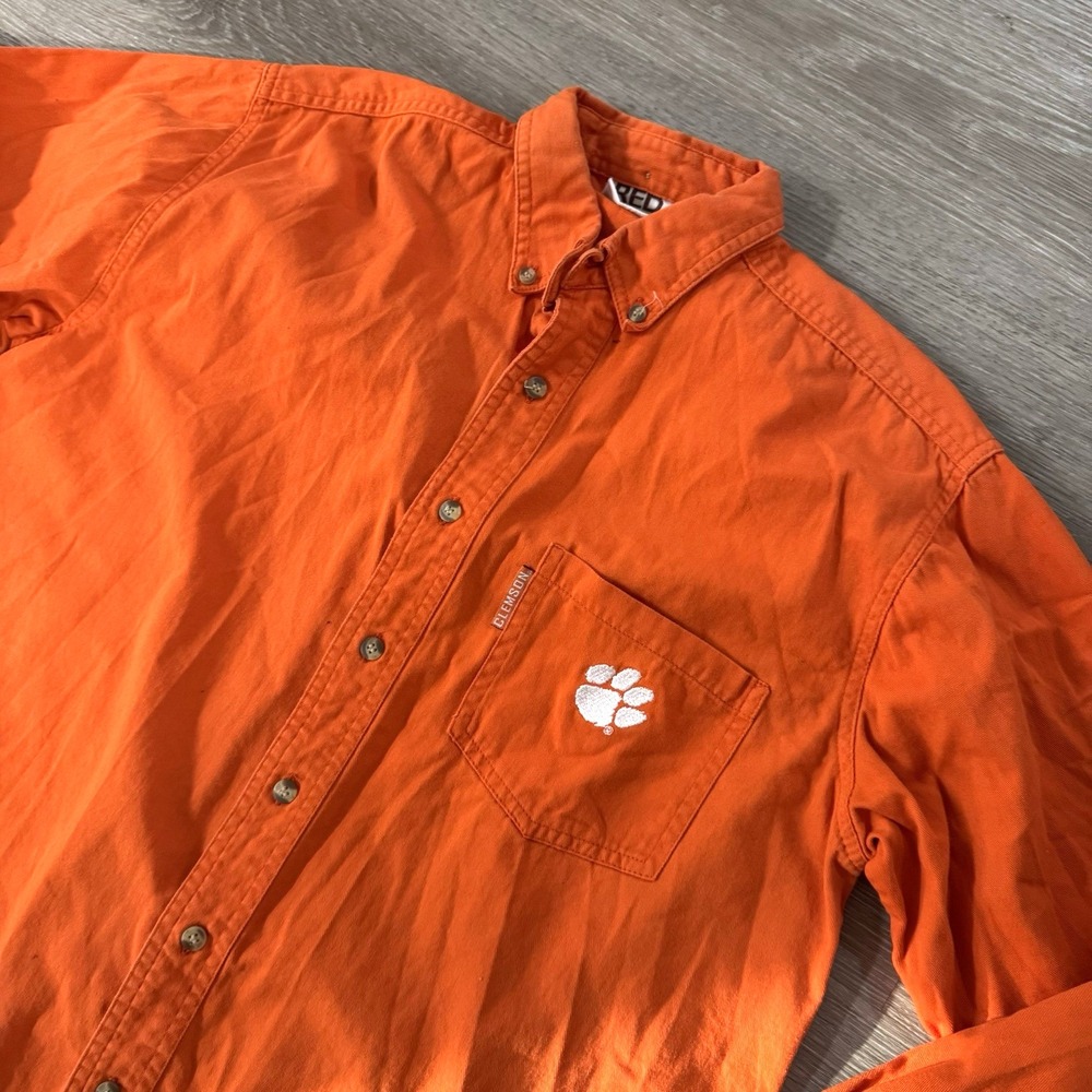 Vintage Orange NCAA Clemson Tigers Red Oak Long Sleeve Button Down Shirt‎ Size M
